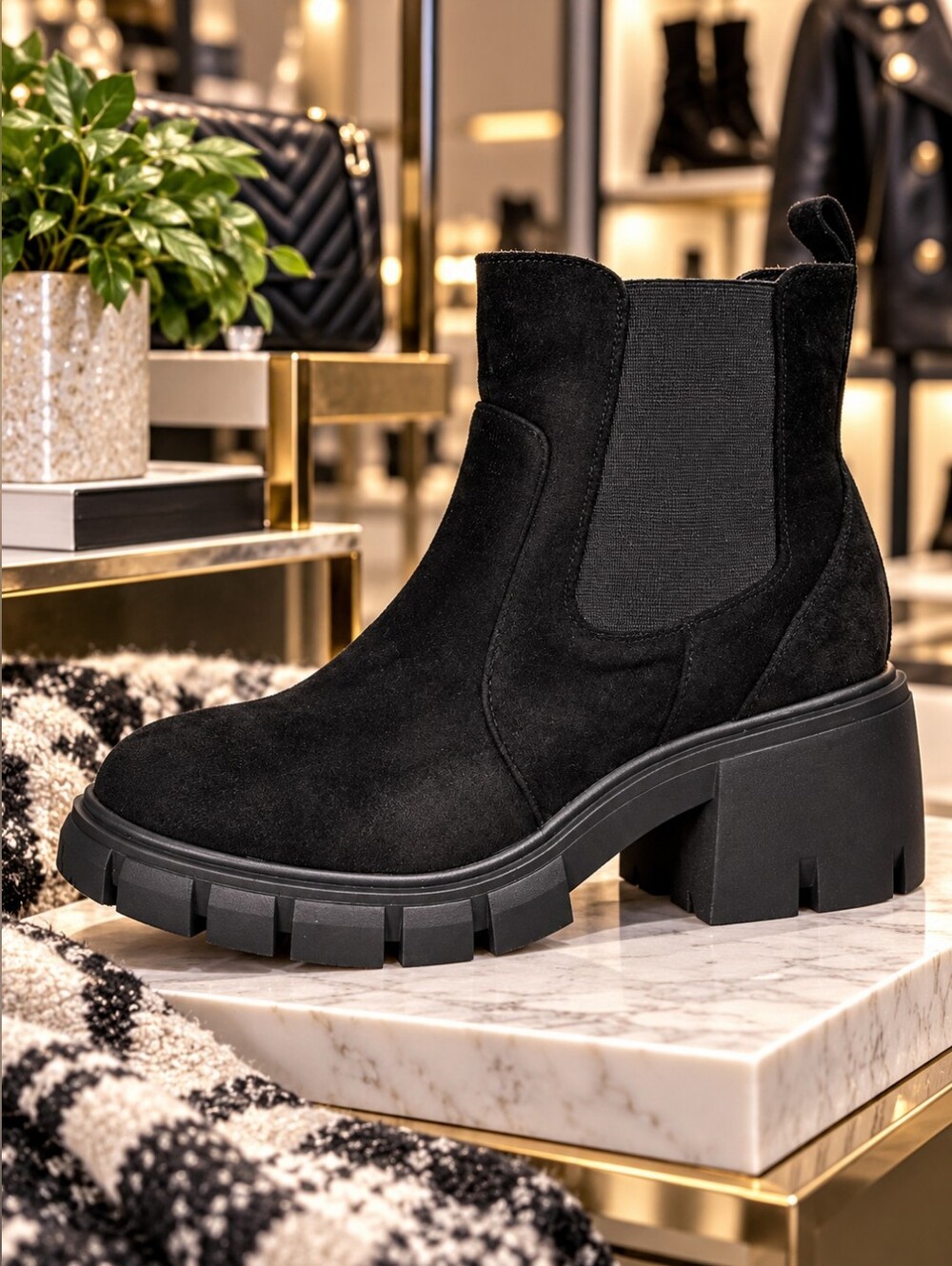 Black Chunky Lug Sole Chelsea Ankle Boots – Women’s Size 10